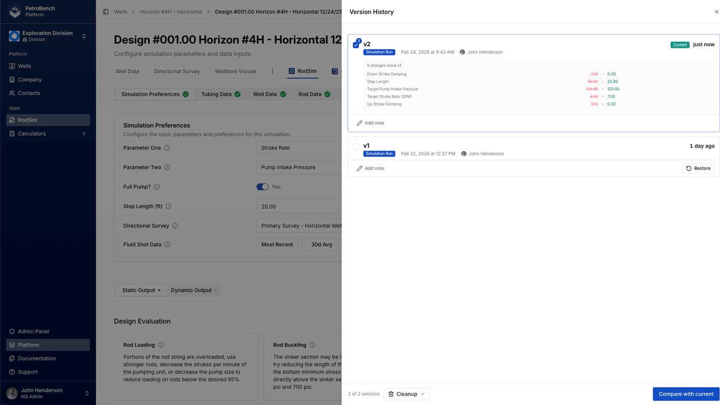 Versioned Scenario History Interface
